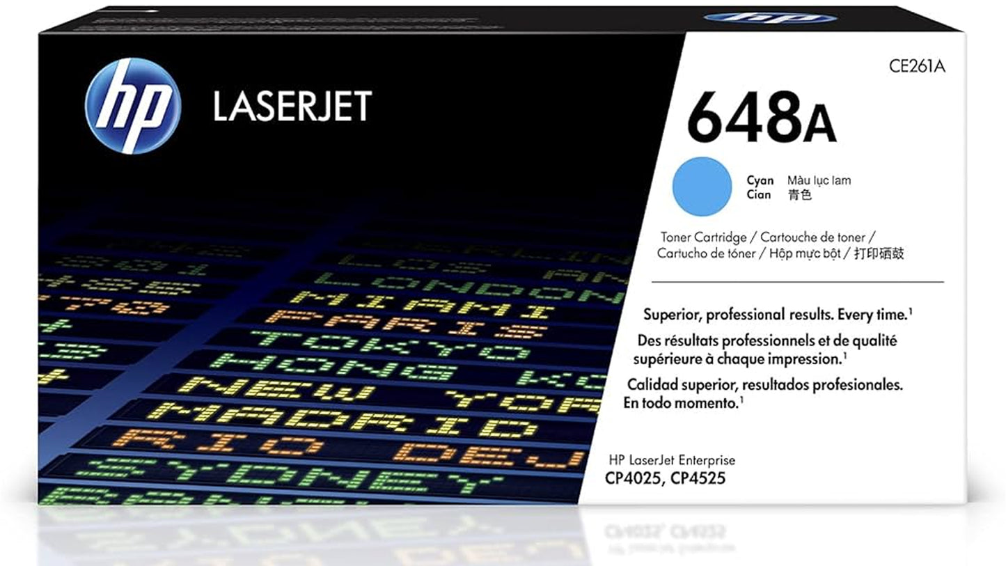 HP 648A Cyan Standard-Yield LaserJet Toner Cartridge, CE261A
