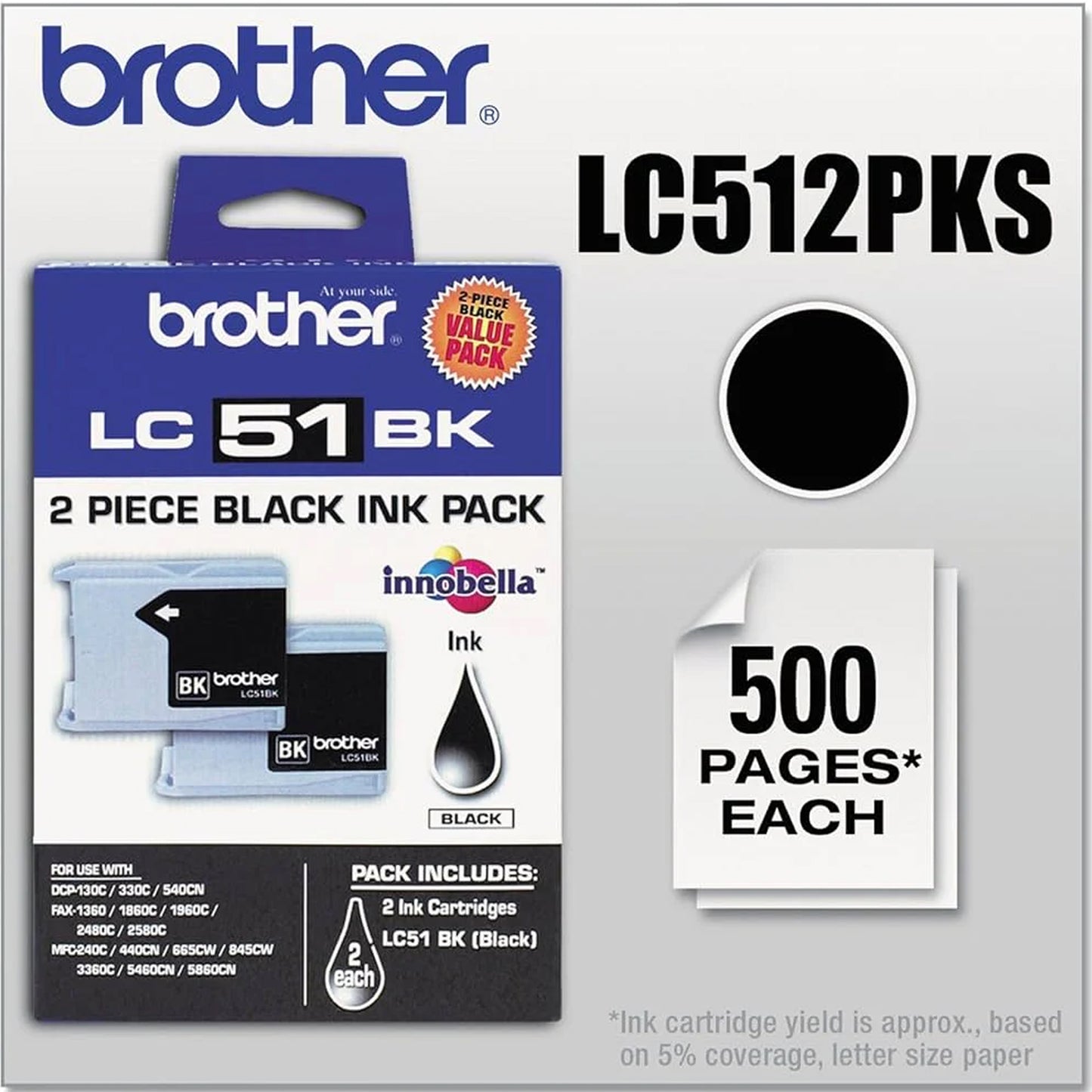 Brother LC51BK Black Ink Cartridge 2 PKS