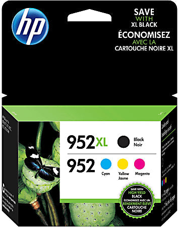 New Genuine HP 952XL Black & 952 Cyan, Magenta, Yellow Ink Cartridge - 4 Pack-0