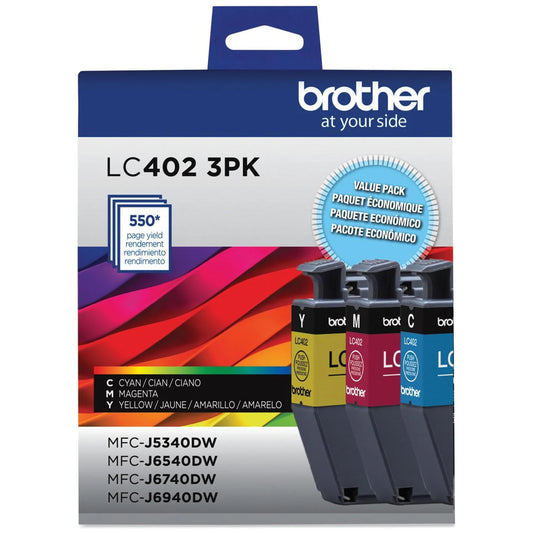 Original Brother LC402 Cyan, Magenta and Yellow Ink Cartridges