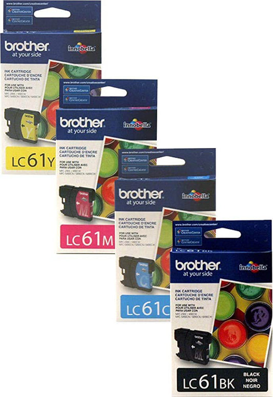 Brother LC61 Black Cyan, Magenta, Yellow Ink Cartridges, Pack Of 4-0