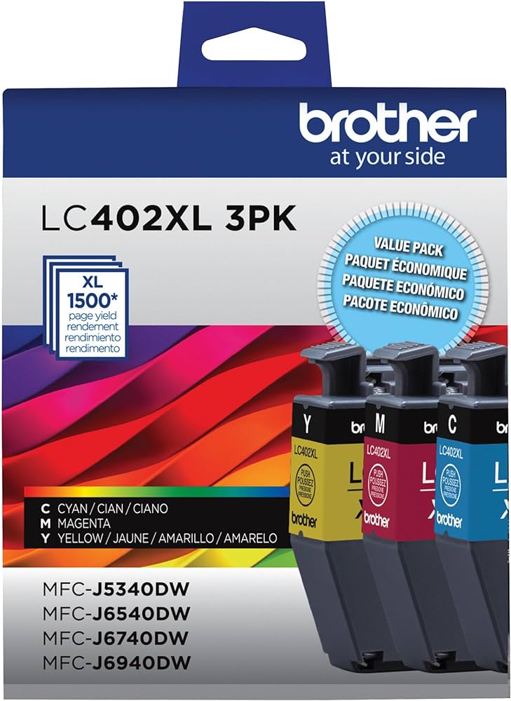 Original Brother LC402XL High Yield Cyan, Magenta and Yellow Ink Cartridges(3-Pack)-0