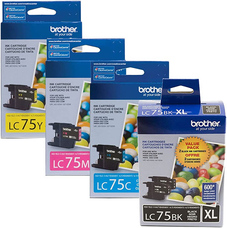 Original Brother LC75 Black, Cyan, Magenta, Yellow Ink Cartridges-0