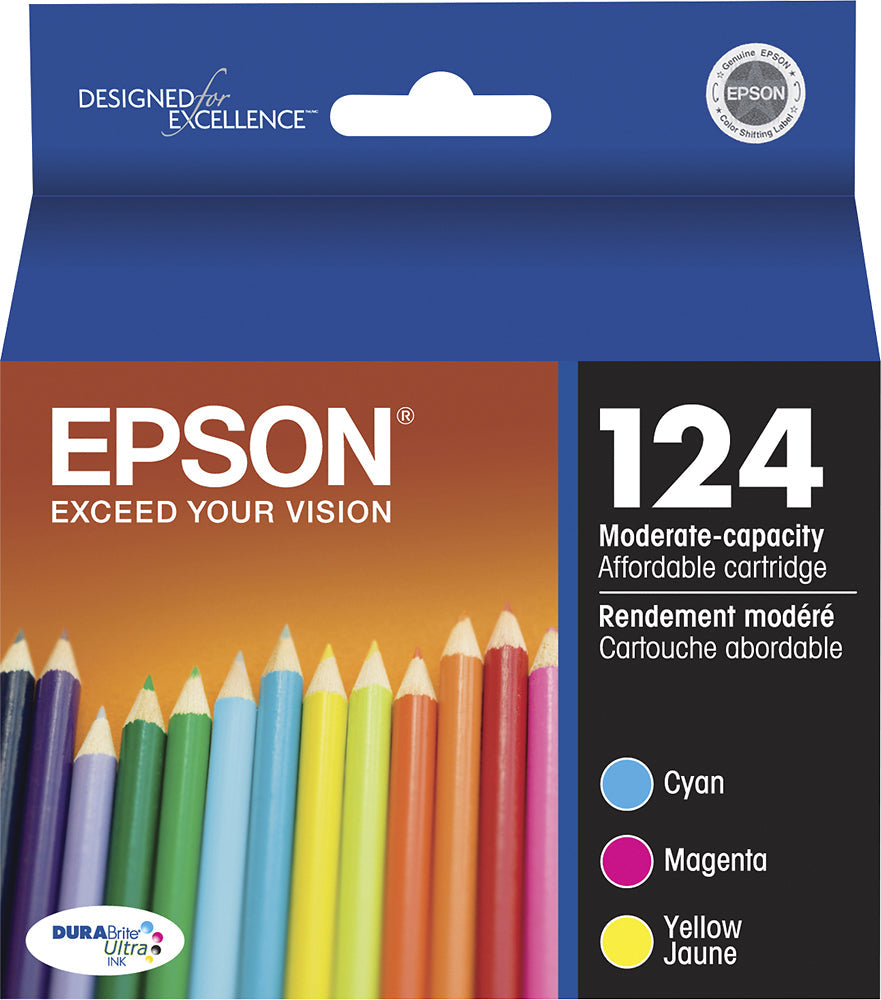 Original  Epson 124 Cyan, Magenta, and Yellow Ink Cartridges-0