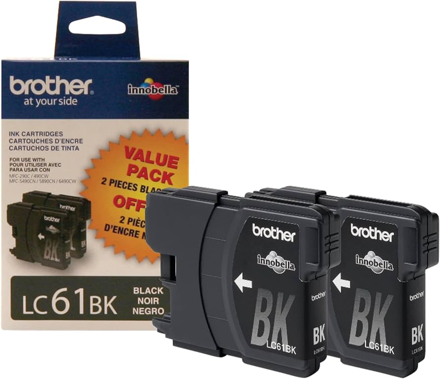 Brother LC61BK Black Ink Cartridge, Pack Of 2-0