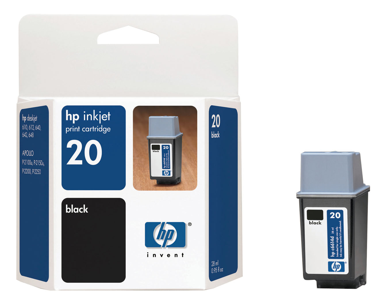 HP 20 Standard-Yield Black Ink Cartridge, C6614A-0