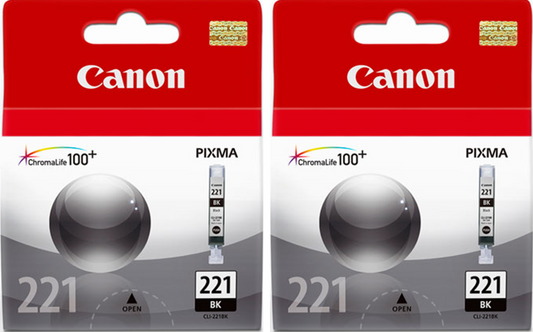 New Genuine Canon CLI-221 Black Ink Cartridges- 2 Pack-0