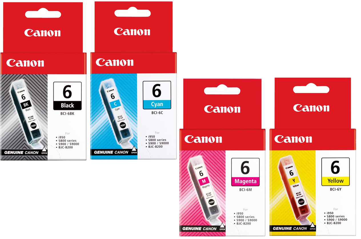 New Canon BCI-6 Black & Color Ink Cartridges, 4 Pack-0