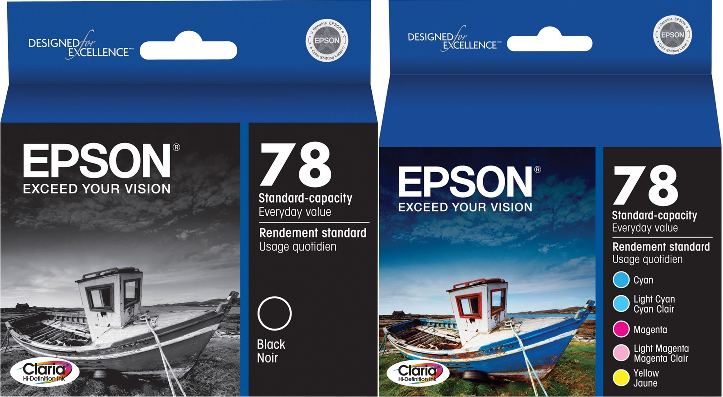 Epson 78 Claria black, Cyan, Light Cyan, Magenta, Light Magenta, Yellow Ink Cartridges, Pack Of 6, T078920-0