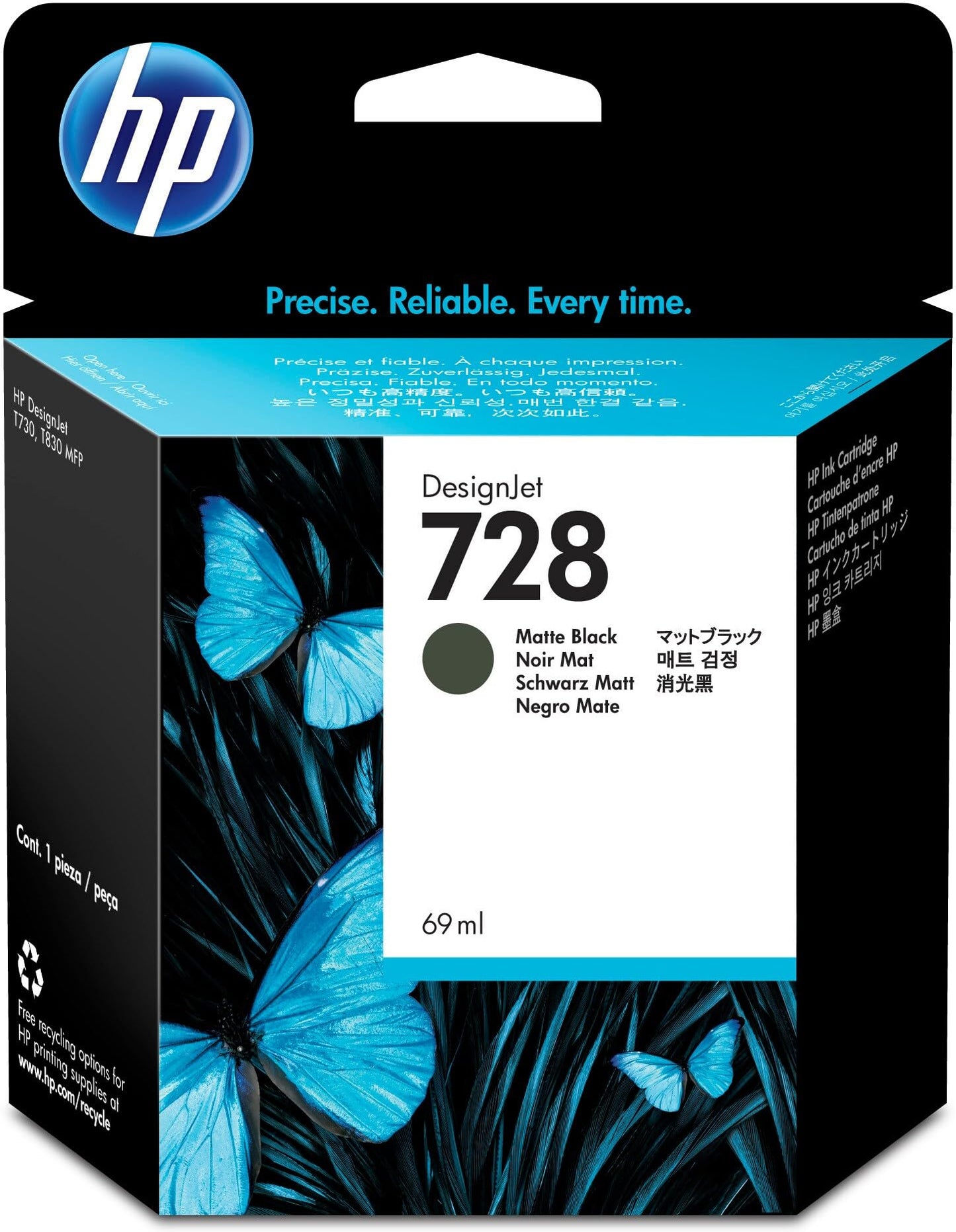 Original HP 728 High Yield Matte Black Ink Cartridge, F9J64A-0