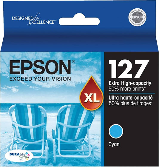 Original Epson 127 Extra High-Yield Cyan Ink Cartridge, T127220-S-0