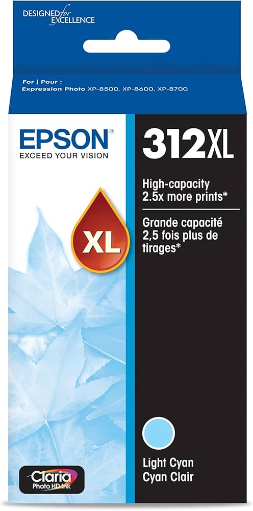 Original Epson 312XL High-Yield Light Cyan Ink Cartridge, T312XL520-0