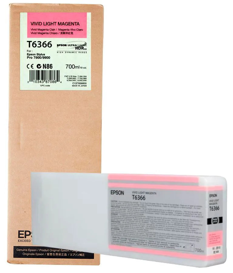 Original Epson T636 Standard-Yield Vivid Light Magenta Ink Cartridge, T636600-0