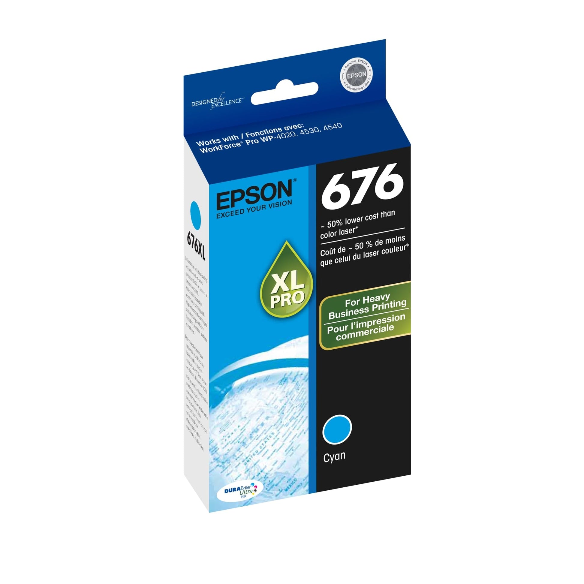 Epson 676XL DURABrite High-Yield Cyan Ink Cartridge, T676XL220-0