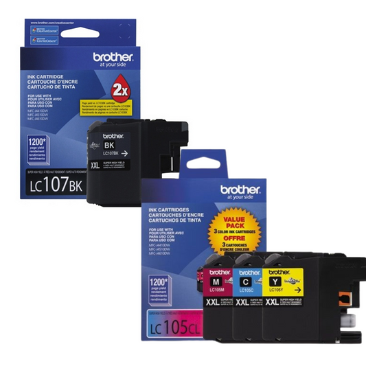 Original Brother LC107XXL Black & LC105XXL Cyan, Magenta & Yellow Ink Cartridges-0