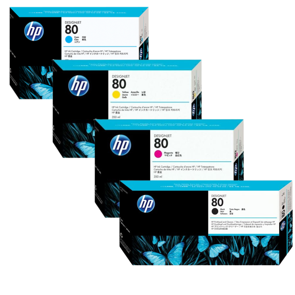 Original HP 80 Black, Cyan, Magenta & Yellow Ink Cartridges-0