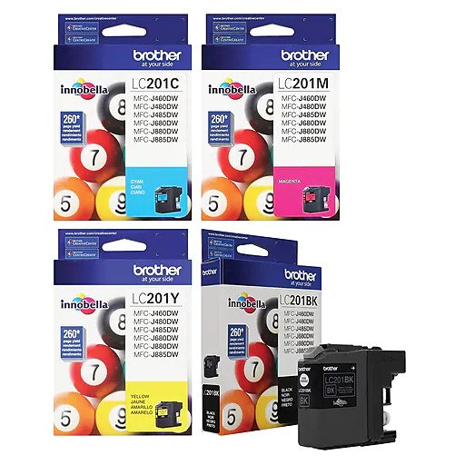 New Genuine Brother LC201 Black, Cyan, Magenta, Yellow Ink Cartridges-0