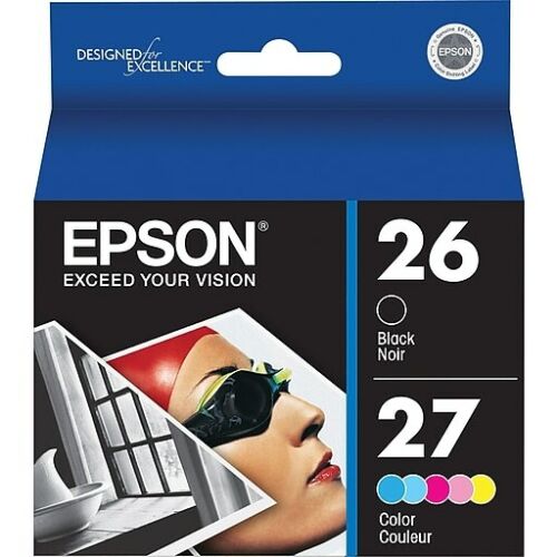 Original Epson T026 T027 Black & Color Ink Cartridges-0